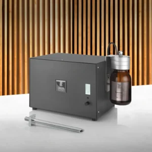 scent-machine-hvac-zaluti-modulair-unit Zaluti HVAC scent machine with Mykonos fragrance bottle, designed for professional scent diffusion.
